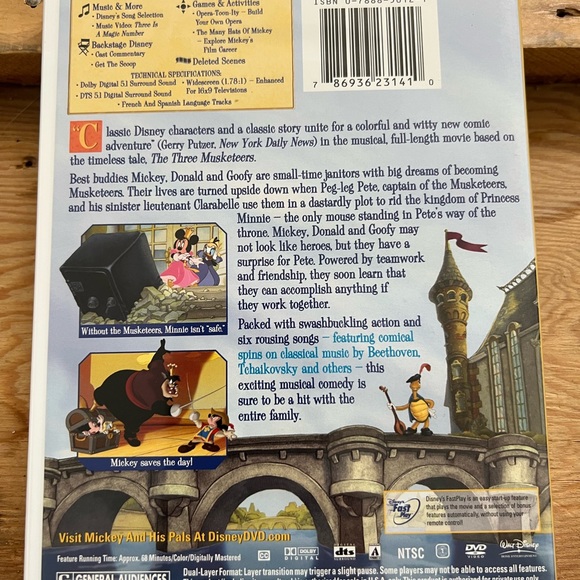 Mickey Donald Goofy: Three Musketeers NEW DVD - Picture 2 of 2
